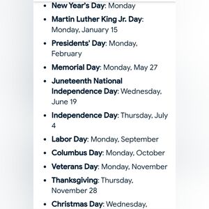 Post office holiday schedule Columbus Day  Closed